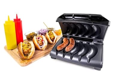 Homecraft Electric Sausage & Brat Grill with Oil Drip Tray, Carry Handle, and Cord Storage, up to 5 Links of Beef, Turkey, Chicken, Veggie Sausages, or Hot Dogs