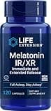 Life Extension Melatonin IR/XR 120 Capsules - Immediate & 7 Hour Extended-Release - Night Time Supplement - Supports Staying Asleep - Non-GMO, Gluten-Free