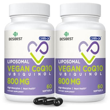 Liposomal Ubiquinol CoQ10 800 MG Softgel, High Absorption CoQ10 Ubiquinol Supplement, Active Coenzyme Q10 800mg, Powerful Antioxidant for Heart & Brain Function, Energy Production, 120 Vegan Softgels