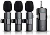 3 in 1 Wireless Lavalier Microphone for iPhone, iPad, Android, Camera,12-Hour Battery, mini Noise Reduction Recording Mic 2.4G Ultra-Low Delay, Microphone for Vlog/ TikTok/YouTube Live Stream( 3 Mic)