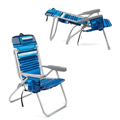 Homevative Folding Tall Backpack Beach Chair with 5 Positions, Towel bar, Cooler and Storage Pouch, Cup Holder and Phone Holder, High Tide Blue