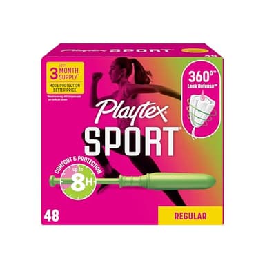 Playtex Sport Tampons Regular Absorbency, Fragrance-Free - 48ct | Regular Tampons for Women, Feminine Care, Playtex Tampon with 360 Leak Defense