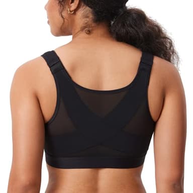 DELIMIRA Women's Front Closure Posture Wireless Back Support Full Coverage Bra Polyamide Polyester Elastane Black 42DD