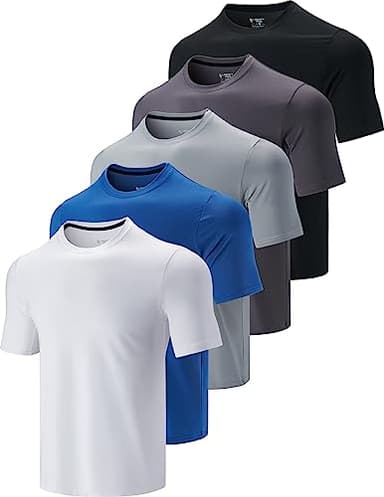 5 Pack Men’s Active Quick Dry Crew Neck T Shirts | Athletic Running Gym Workout Short Sleeve Tee Tops Bulk (Set 6, Large)