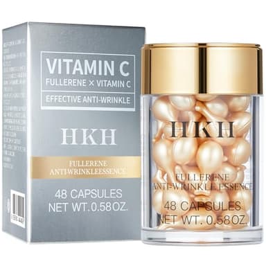 HKH Vitamin C Serum Capsules For Face: 48 Caps Anti-Aging Wrinkles With Vit C & Vitamin E Serum For Women Over 30+ - Reducing Fine Lines - Smoothing & Firming Skin - Travel Portable