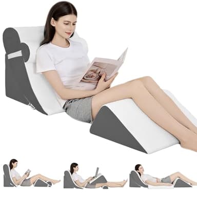 LevNubis 4PCS Orthopedic Bed Wedge Pillow Set for Post Surgery & Pain Relief, Adjustable Wedge Pillow for Back,Acid Reflux,Sitting up in Bed,Recovery,Snoring,Body Pillow for Sleeping (White/Dark Grey)