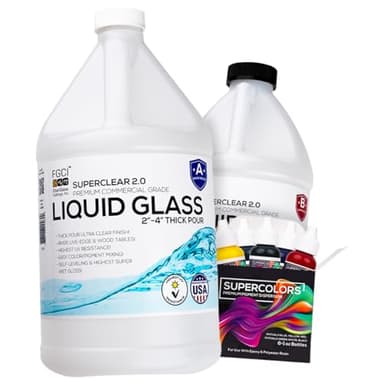 Deep Pour Epoxy Resin Liquid Glass 1.5 Gallon Kit, 2-4 inch Super Clear Flow Casting Resin Kit, High Temp Heat UV Resistant, Bubble Free Food Grade Safe Low Viscosity Cast + Resin Pigment Pack