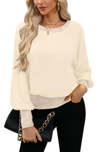 For G and PL Women Fall Dressy Sequin Sparkle Shirt Cocktail Chiffon Glittery Tunic Champagne XL