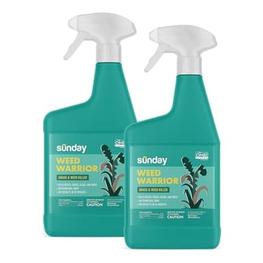 Sunday Weed Warrior, 32oz, 2 Pack - Grass & Weed Killer - Organic, Ready-to-Use Weed Killer Spray - Herbicide Spot Treatment - Kills Weeds, Grass, Algae and Moss