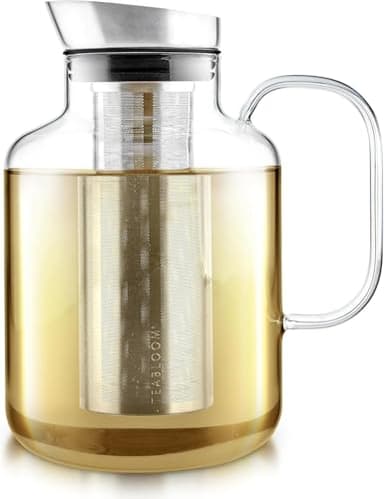 Teabloom 100% Plastic-Free Extra-Large Multi-Brew Borosilicate Glass Teapot + Kettle + Pitcher – Steep and Serve Hot Tea, Iced Tea, Cold Brew Tea and Fruit Infused Water – Legacy Tea Maker