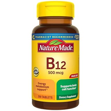 Nature Made Vitamin B12 500 mcg, Dietary Supplement for Energy Metabolism Support, B12 Vitamins 500 mcg, 200 Tablets, 200 Day Supply