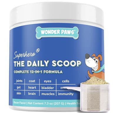 Premium 12-in-1 Multivitamin Powder for Dogs Food Topper – Daily Scoop Multivitamin Dog Supplement for Joints, Digestion, Skin, Heart & Immunity – Probiotics, Collagen, Glucosamine, Mushrooms–7.3oz