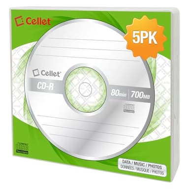 Cellet 5-Pack 700MB 80 Min for Data, Music, Photos