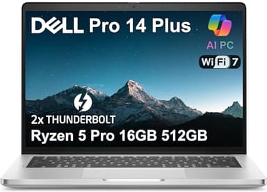 Dell Pro 14 Plus (Next Gen Latitude 5450) AI Business Laptop (14" FHD+, AMD Ryzen 5 Pro 230 (> Intel i7-1355U), 16GB 7500 MT/s RAM, 512GB SSD), Backlit, IR Webcam, Wi-Fi 7, Win 11 Pro, 3-Y Warranty