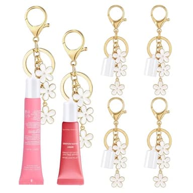 LUHOHI 4PCS Lip Balm Cap Keychain With Flower Charms for Summer Fridays, Lip Gloss Holder Keychains Kit for Summerfridays 0.5oz Portable Purse Accessories （No Lip Balm）