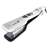 Professional Steam Hair Straightener, Electric Fast Steam Hair Straightener Brush Titanium Ceramic Flat Iron, with Anti-Static Technology and Digital Controls Suitable for All Hair Types (White)