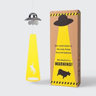 Funny Metal UFO Spaceship Wind Chime with Summoning Card Quirky Sci-Fi Hanging Decor for Bedroom & Study, Novelty Alien Gift for Teens & UFO Lovers, Unique Indoor Ornament (Farmer)