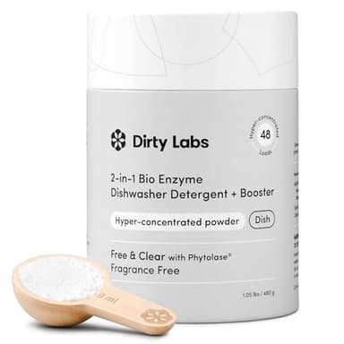 Dirty Labs | Dishwasher Detergent and Booster | Scent Free | 48 Loads (1 lb) | Ultra Clean, Spot Free, Quick Wash Optimized | Hyper Concentrated