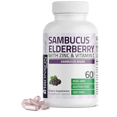 Bronson Sambucus Elderberry with Zinc & Vitamin C Triple Immune Support Complex Immune & Antioxidant Protection, Non-GMO, 60 Vegetarian Capsules