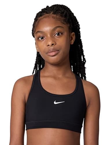 Nike Girls' Swoosh Sports Bra, Black/White, X-Large