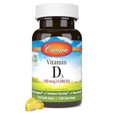 Carlson - Vitamin D3, 4000 IU (100 mcg), Vitamin D Supplements, Bone & Immune Health, Cholecalciferol Supplement, Gluten Free Vitamin D Capsules, 120 Softgels