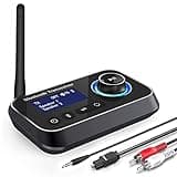 Ainostone Bluetooth 5.3 Transmitter Receiver for 2 Headphones 3-in-1 Audio Adapter with Bypass Low Latency LCD Display ON/OFF Switch Volume Control Optical AUX RCA for Headphone Speaker TV Home Stereo
