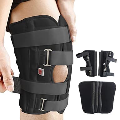 Azmec Straight Leg Brace Tri-Panel Orthopedic Knee Immobilizer 12" Long Adjustable Side Panels Knee Splint – Lightweight Universal Leg Brace for Teenager, Women and Men - Black