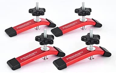 STRONGROWTH T track Hold Down Clamps - Double Cut Profile Universal T-Track Clamps, 6-3/8"L x 1-1/4"W - Woodworking and t slot clamp - Fine Sandblast Anodized - Red Color-4PK