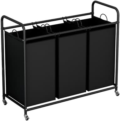 LINZINAR 3-Bag Laundry Basket, Black Laundry Hamper, 35.6 Gal(135 L) Laundry Sorter Cart Laundry Room Organization with Heavy Duty Rolling Lockable Wheels and Removable Bags