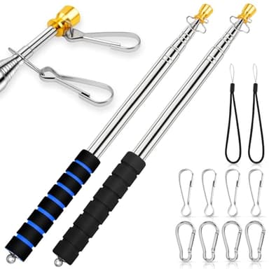 2 Pack Telescopic Portable Handheld Flag Pole 9.8Ft/3M Stainless Steel, Retractable Hand Held Flagpole for Carrying, Telescoping Tour Guide Flagpoles for 3x5 4x6 Flag with 4 Pcs Clips (Black+Blue)