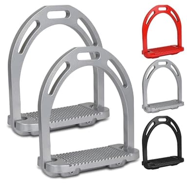 KAADUU Horse Stirrups Horse Riding Stirrups, Safety Stirrup, Silver Equestrian English Riding Protection Saddle, Knee Ankle Stress Pain Relief, Stirupps 1 Pair 4.75" (Silver)