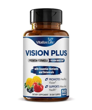 Vision Plus Complete Eye Supplements for Adults – Eye Vitamins for Seniors with Lutein, Bilberry, and Zeaxanthin – Eye Vitamin and Mineral Supplement for Clarity and Sight Care – 60 Capsules