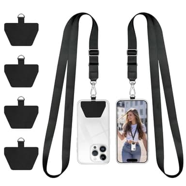 Doormoon Phone Lanyard, Universal Adjustable Neck Strap for Phone Case Keys ID Badges Cell Phone Lanyard Compatible with iPhone, Samsung, Most Smartphones, 2 Pack, Black Black