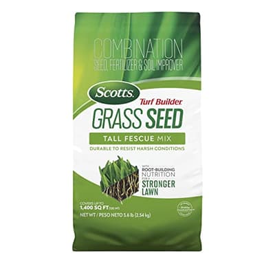 Scotts Turf Builder Grass Seed Tall Fescue Mix - Durable to Resist Harsh Conditions, Lawn Seed, Grass Fertilizer & Soil Improver, Covers up to 1,400 sq. ft., 5.6 lb.