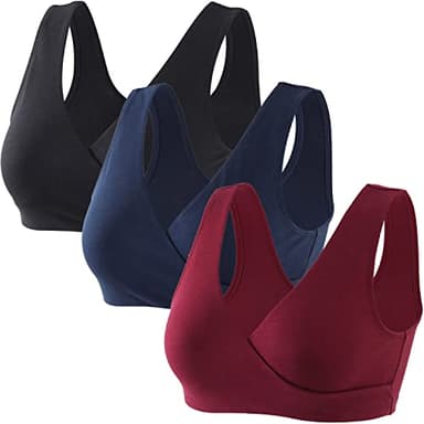 ZUMIY Maternity Nursing Bras, Seamless Maternity Bra for Pregnancy & Breastfeeding, Comfortable Wireless Bra Night Sleep Top (L,Black+Red Wine+Navy blue/3pack)