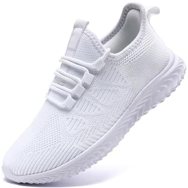 EKRBXA Running Shoes for Men Mens Tennis Sneakers Slip on Walking Gym Shoes Lightweight Non Slip Casual Sneakers White Size 10.5