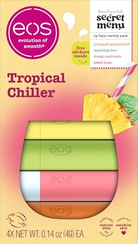 eos Flavor Lab Secret Menu Lip Balm Gift Set - Tropical Chiller, Limited-Edition, Moisturizing, Hydrating, Dry Lips, Variety Pack, 0.14 oz, 4-Pack