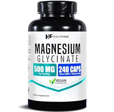 HealthFare Magnesium Glycinate 500mg | 240 Veg Capsules | High-Absorption Chelated Magnesium | Gluten-Free | Non-GMO | Made in The USA