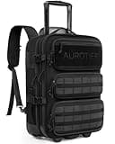 AUROTIER Rolling Tactical Laptop Backpack, 17 Inch Wheeled Military Computer Backpack for Men and Women, Roller Carry on Luggage for Work Travel, Overnight Molle Outdoor Hiking Bag with Wheels, Black