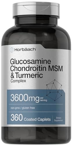 Horbäach Glucosamine Chondroitin MSM | 360 Caplets | Advanced Formula with Turmeric | Non-GMO, Gluten Free