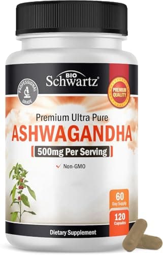 BioSchwartz Ashwagandha Supplements - Extra Strength Ashwagandha Capsules 500mg Per Serving - Gluten Free, Non-GMO, Made in The USA with Globally Sourced Ingredients, 60 Servings (120 Count)