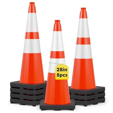 HiGiant 28 Inch Traffic Cones 8 Pack, Orange Safety Cone with Weighted Base, High-Visibility and Impact-Resistant, for Parking, Road Construction, Drivers Training, Driveway