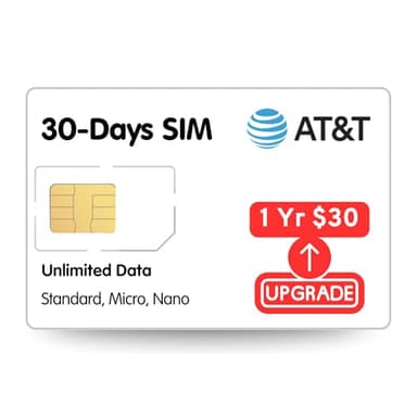 IoT Data SIM Card (30 Days @128kbps), AT&T Network USA, SIM for Dash Cam, GPS Tracker, Vehicle Camera, Car IoT Device, Upgradeable to 1-Year Plan & SMS