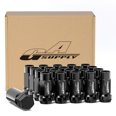GAsupply M14x1.5 Extended Open End Lug Nuts Black, 1.9" 48mm Tall, 17mm Hex, Conical Seat 60 Degree Bulge Acorn, 20 Pack+1 Lug Nut Lock Key Socket