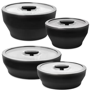 Anyday Onyx Collection 8-Piece Microwave Cookware Set | Glass Food Storage with Glass Lids | Plastic-Free Meal Prep | Microwave Steamer & Stackable Airtight Storage Container with Vented Lid