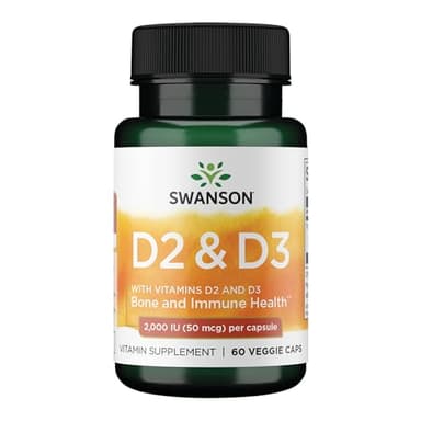Swanson Vitamin D Complex with Vitamins D2 & D3 - Complete Sunshine Vitamin Complex for Bone, Dental & Immune Health - Vitamin Supplement (50 mcg, 60 Veggie Capsules)