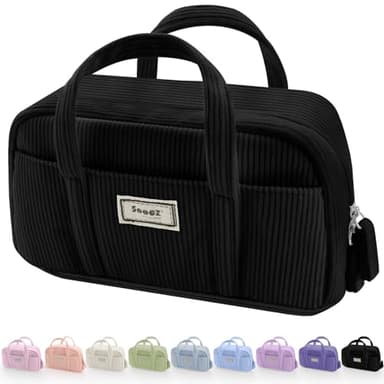 Sooez Large Pencil Case Pouch, Extra Big Pencil Bag with 5 Compartments, Pen Bag Wide Opening, Soft Corduroy Pencil Pouch Organizer with Zipper, Cute Aesthetic School Supplies for Teen Girls-Black