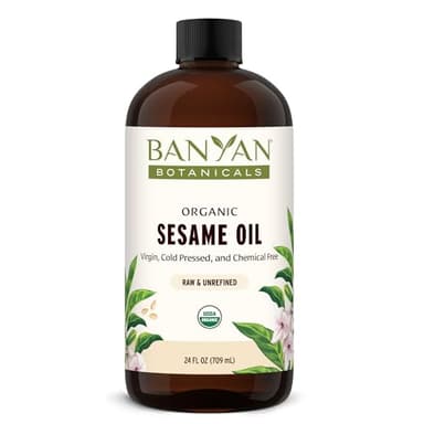 Banyan Botanicals Organic Unrefined Sesame Oil – Rich & Warming Ayurvedic Massage Oil for Body & Scalp – Traditional Abhyanga Oil for Deep Tissue Grounding & Recovery – 24 oz – USDA Organic