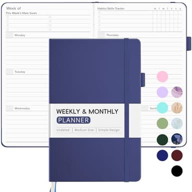 Undated Weekly Planner for 2026, Forvencer Simplified Weekly & Monthly Calendar Planner, Cute Daily Organizer Notebook, Agenda Journal to Track Goals & Tasks, Start Anytime, A5 Size, Navy Blue