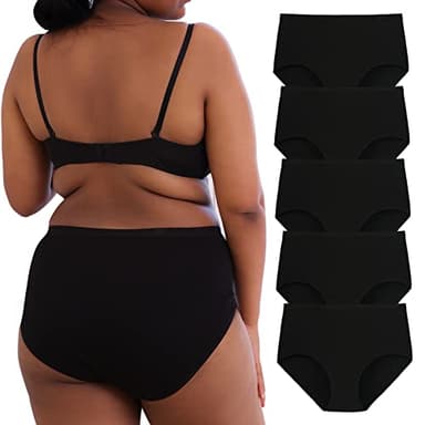 INNERSY Plus Size XL-5XL Big Curvy Woman Cotton Underwear High Waist Briefs 5-Pack(Black,3X-Large)
